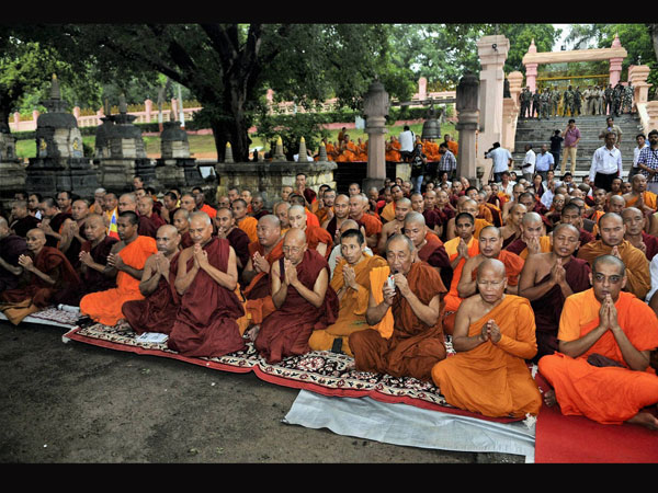 Buddhist monks offer prayers