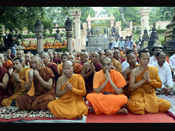 Buddhist monks offer prayers