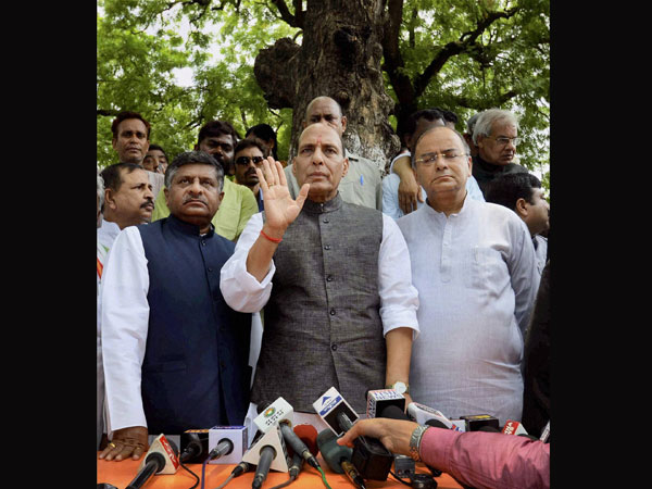 BJP President Rajnath Singh along with party leaders