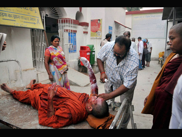 A Buddhist monk being treated