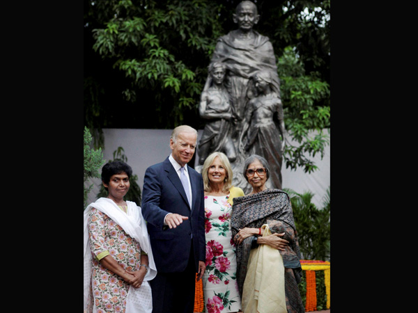 Joe Biden with his wife Jill and Tara Gandhi Bhattacharjee