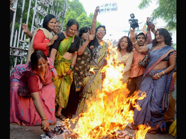 BJP Mahila Morcha protesting against the suspension of IAS officer