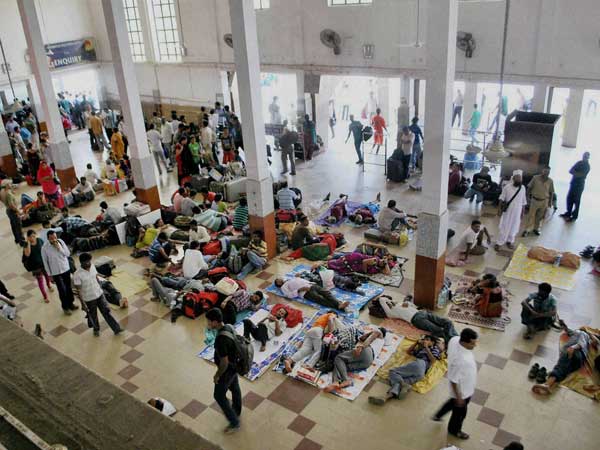 Stranded passengers at Guwahati railway station Stranded passengers at Guwahati railway station