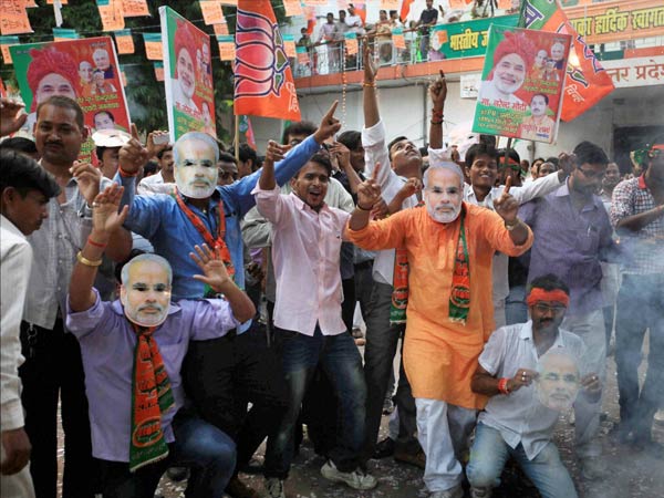 BJP supporters celebrate in Lucknow