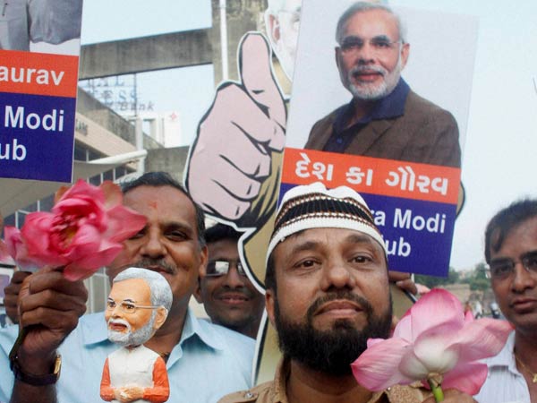 BJP supporters celebrate in Ahmedabad
