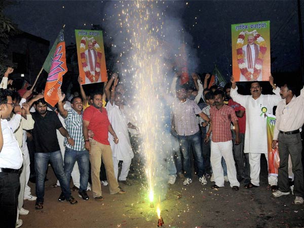 BJP supporters celebrate in Ranchi