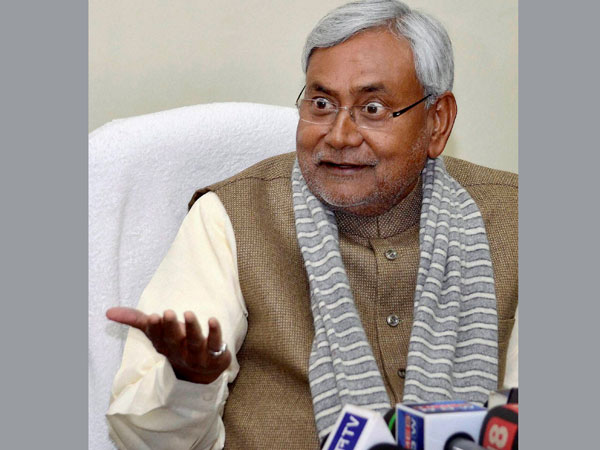 Bihar chief minister Nitish Kumar addressing press conference at his residence in Patna on Monday. 