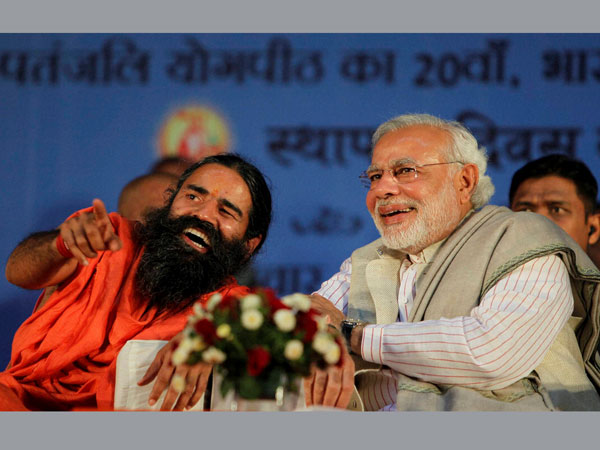 Gujarat Chief Minister Narendra Modi and Yog guru Ramdev at the 5th foundation day celebrations of 
