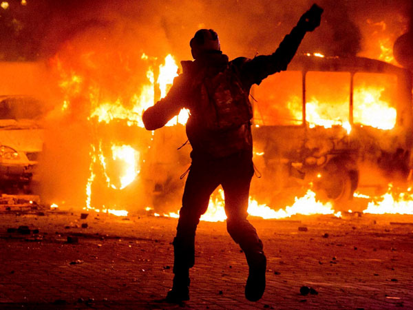 Protestors burned down buses and police vehicles 