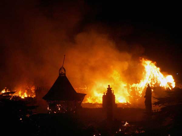 A major fire at Gorton Castle