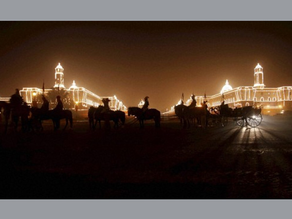 Raisina Hills illuminated with decorative lights