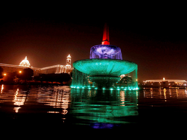 Raisina Hills illuminated with decorative lights