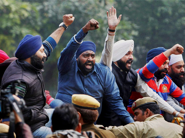 Sikhs holding a protest