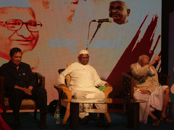 Anna Hazare attends a panel discussion in Bangalore