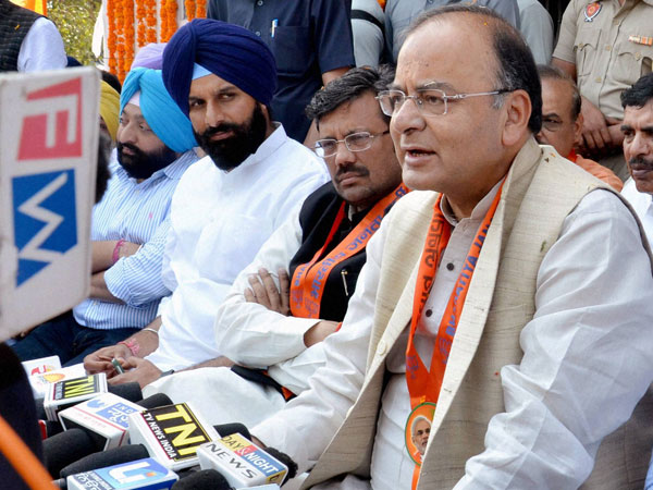 BJP candidate Arun Jaitley addressing the media