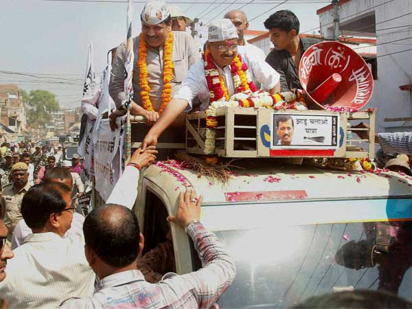 Arvind Kejriwal during his road show in Varanasi