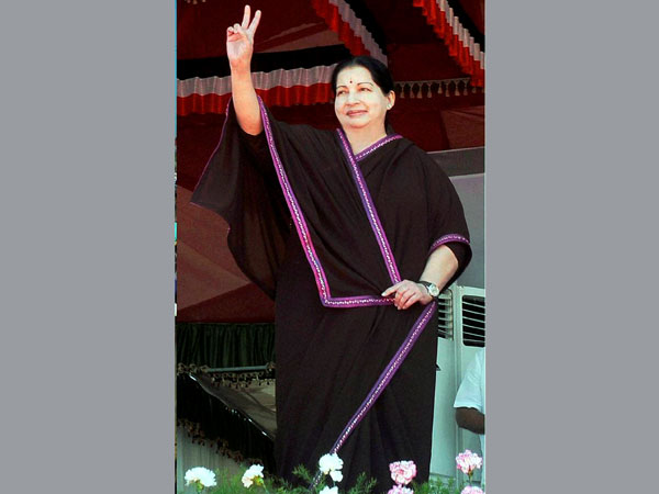 Jayalalithaa at an election campaign rally in Puducherry