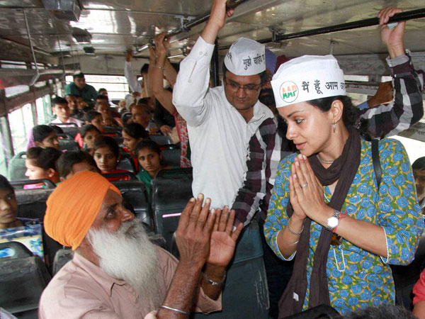 Aam Aadmi Party candidate Gul Panag with people