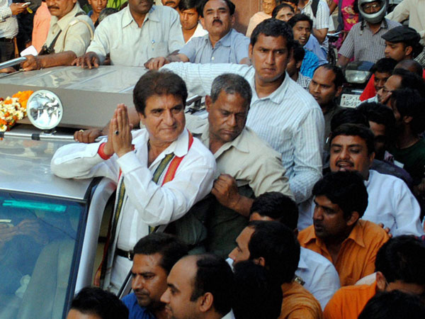 Raj Babbar during an election campaign in Ghaziabad