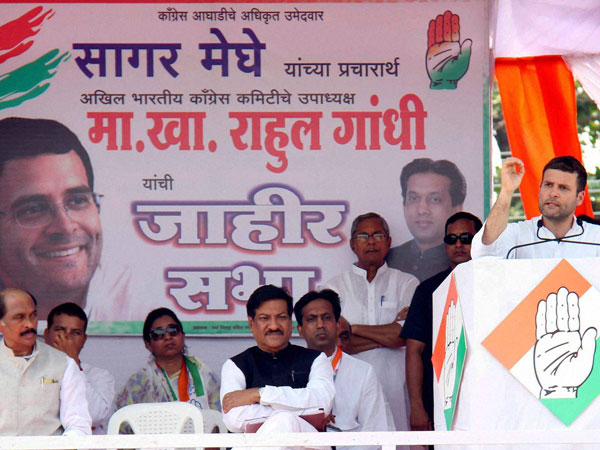 Rahul Gandhi addresses at an election rally in Wardha
