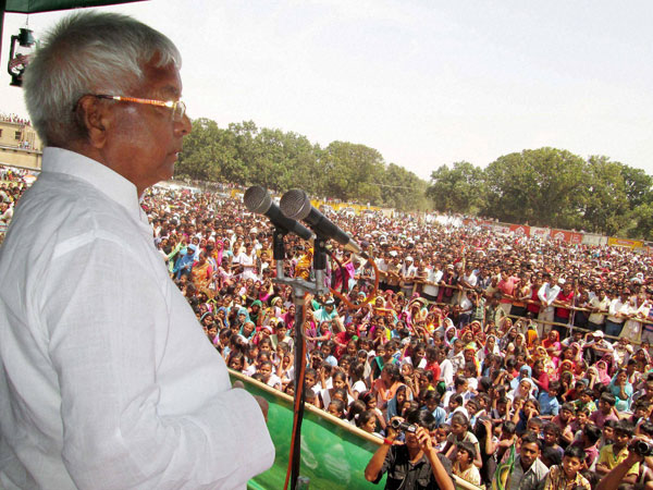 RJD chief Lalu Prasad at election meeting in Jamui