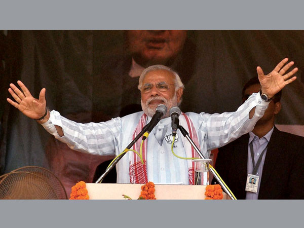 Narendra Modi duringt an election rally at Sibsagar