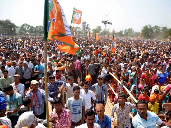 Narendra Modi during his election campaign rally at Biswanath Chariali