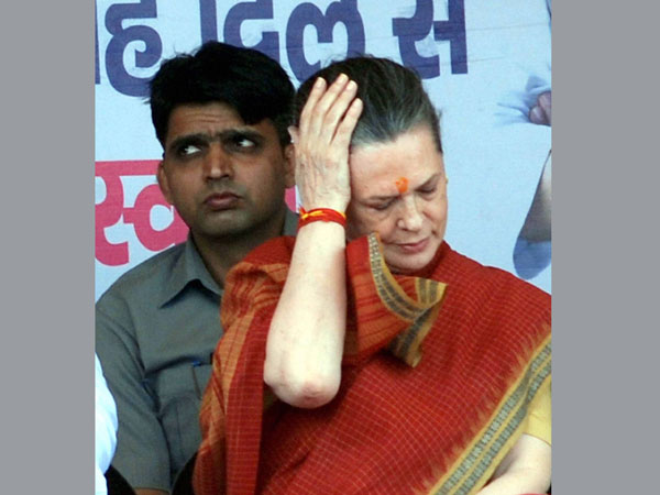 Sonia Gandhi during an election campaign rally