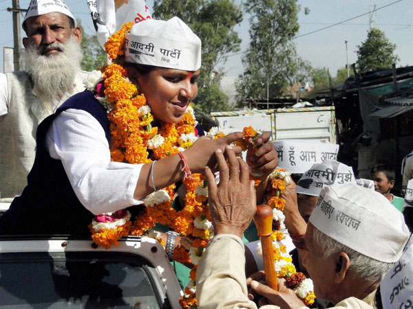 akhi Bidlan during election campaigning in New Delhi 