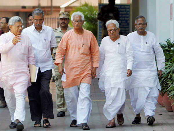 CPI(M) West Bengal secretary Biman Bose with Sitaram Yechury