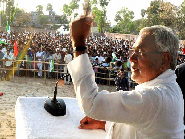 Bihar Chief Minister Nitish Kumar addressing election rally