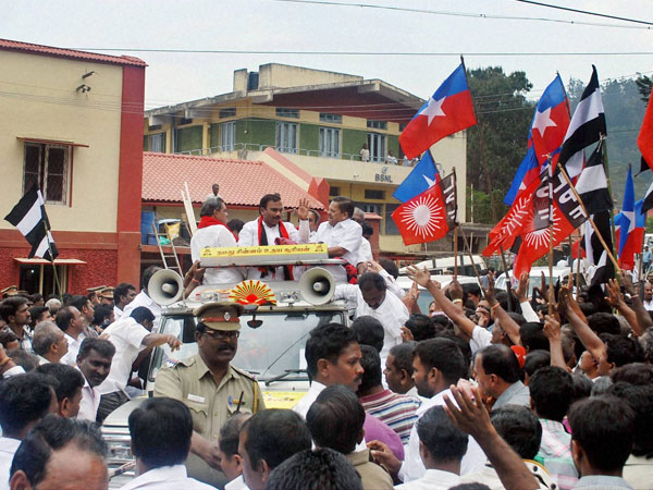 DMK candidate A Raja at a road show