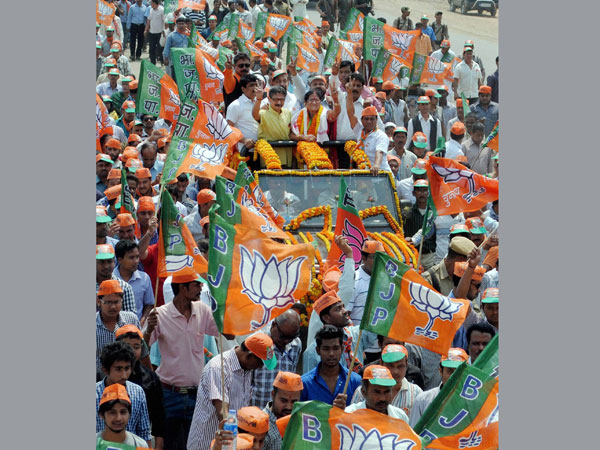 BJP candidate Bijaya Chakraborty with her supporters