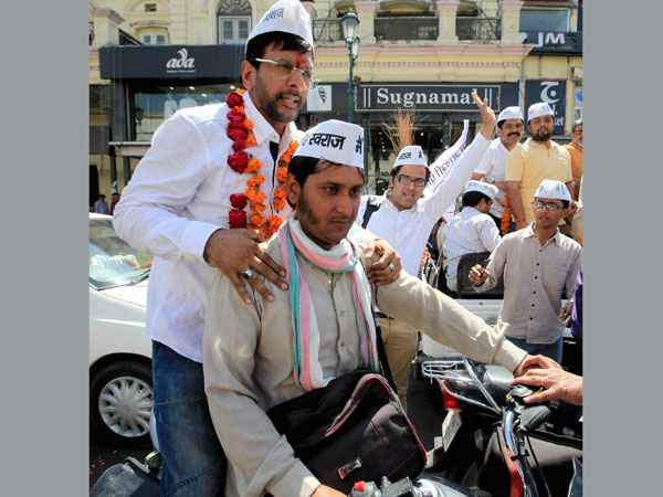 AAP party canditate Javed Jafari during an election campain