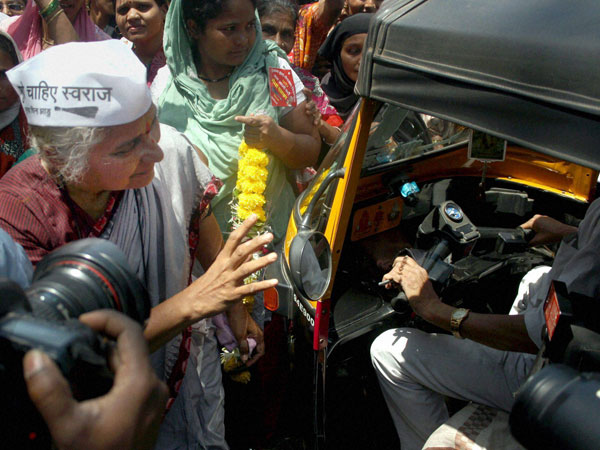 AAP Party candidate Medha Patkar during a road show 