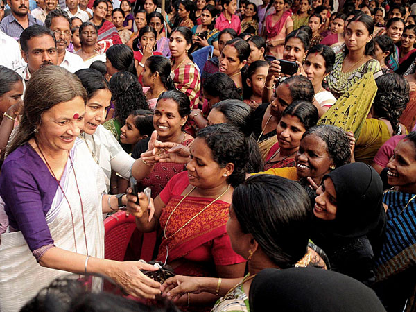 CPI (M) leader Vrinda Karat interacts with public