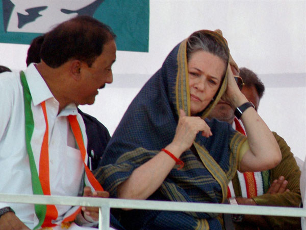 Sonia Gandhi during an election campaign rally