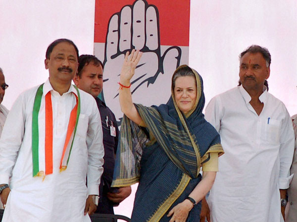 Sonia Gandhi during an election campaign rally