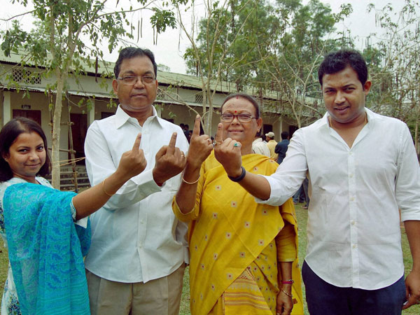 Pagan Singh Ghatowar with his family after casting vote