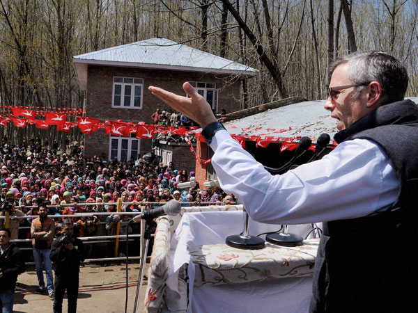 Omar Abdullah addressing an election rally at Bakshi Pora Omar Abdullah addressing an election rally at Bakshi Pora