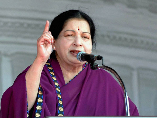 AIADMK Supremo J Jayalalithaa at an election campaign rally