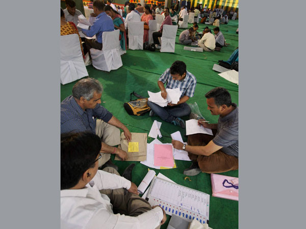 Polling officials preparing for the Lok Sabha election