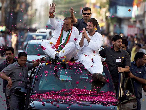 Rahul Gandhi during a roadshow in Gwalior Rahul Gandhi during a roadshow in Gwalior