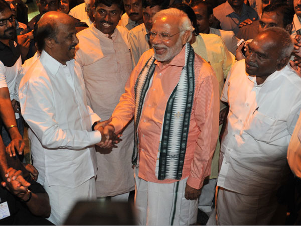 Narendra Modi with superstar Rajinikanth at his residence