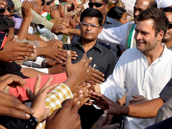 Rahul Gandhi at an election rally in Latur