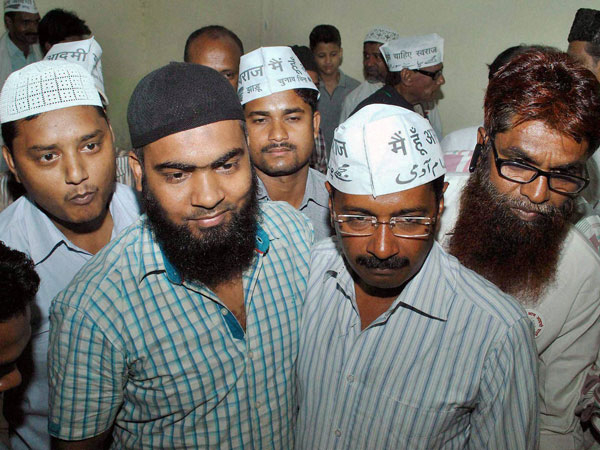 Arvind Kejriwal meeting with people during an election campaign