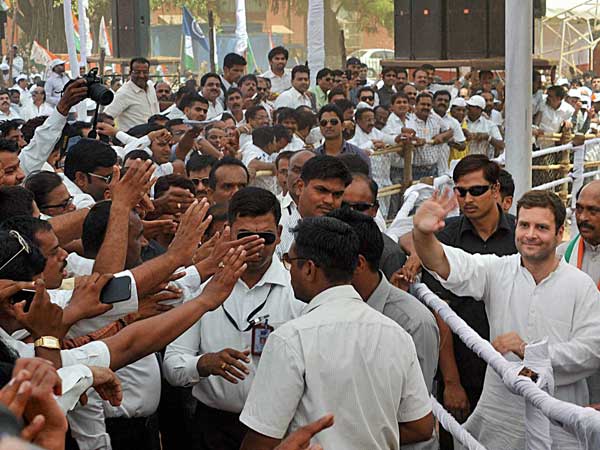 Rahul Gandhi meets supporters at an election campaign