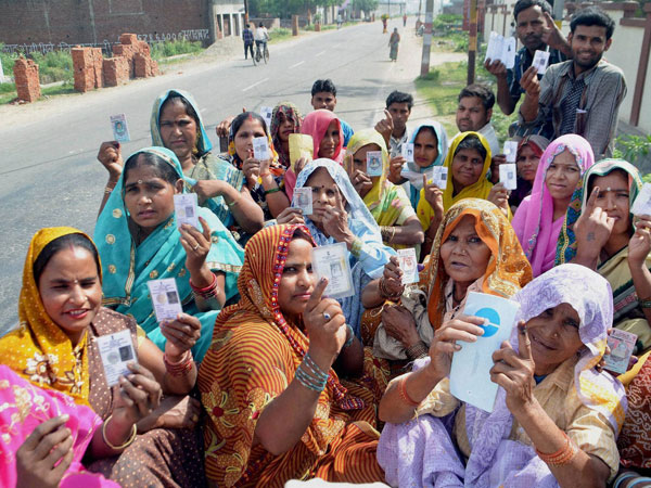 A group of women voters after casting their votes