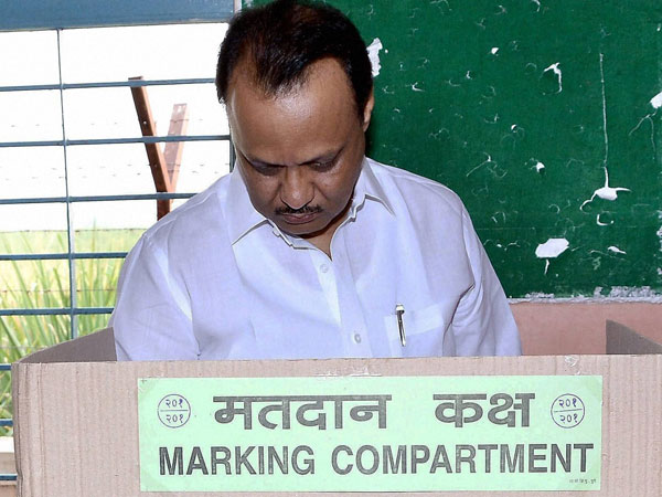 Ajit Anantrao Pawar, deputy chief minister of Maharashtrai, casts his vote