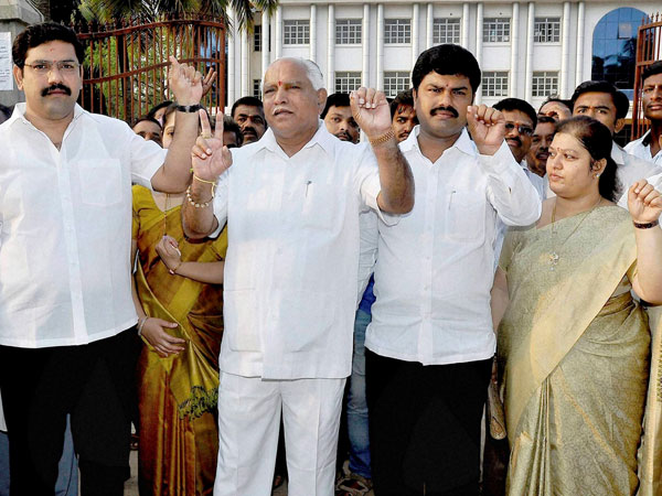 BJP leader B S Yeddyurappa with family after casting votes
